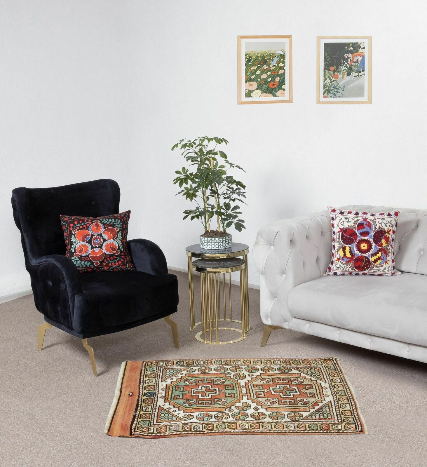 2.7x3 Ft Vintage Geometric Pattern Turkish Hand Knotted Accent Rug photo furniture