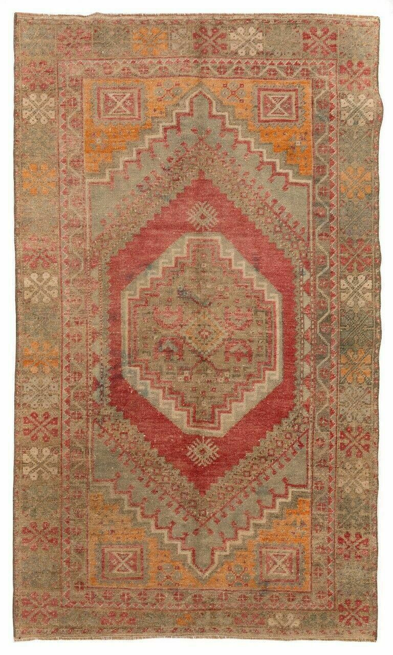 3.7x5.9 Ft Traditional Vintage Hand Knotted Turkish Accent Rug With Tribal Style