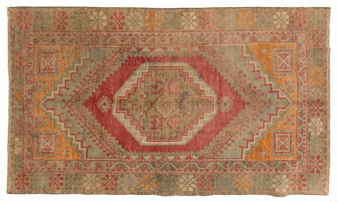 3.7x5.9 Ft Traditional Vintage Hand Knotted Turkish Accent Rug With Tribal Style photo for sale
