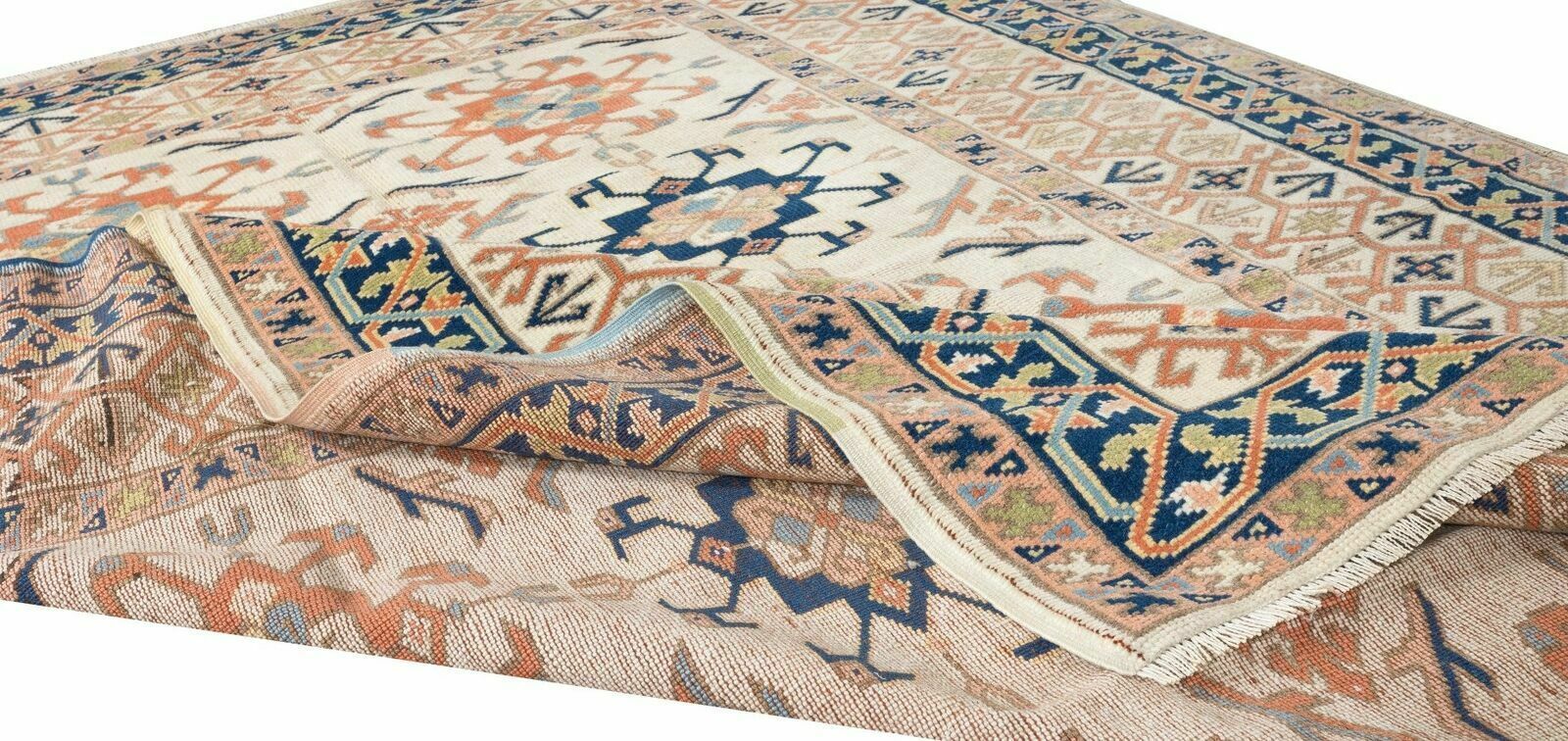 Mid Century Hand Knotted Turkish Geometric Wool Area Rug photo for sale
