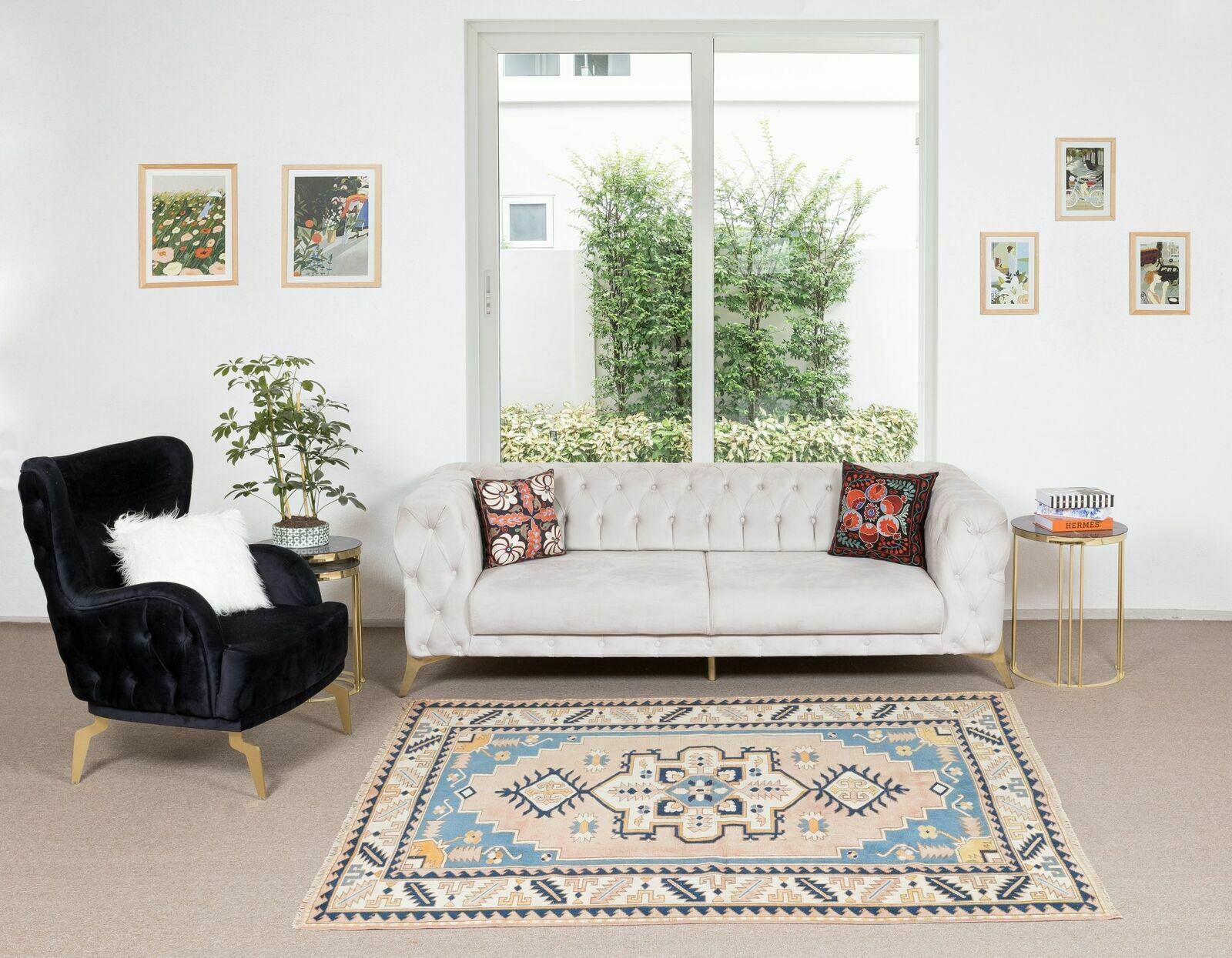 Mid Century Hand Knotted Turkish Geometric Rug For Office And Home photo furniture