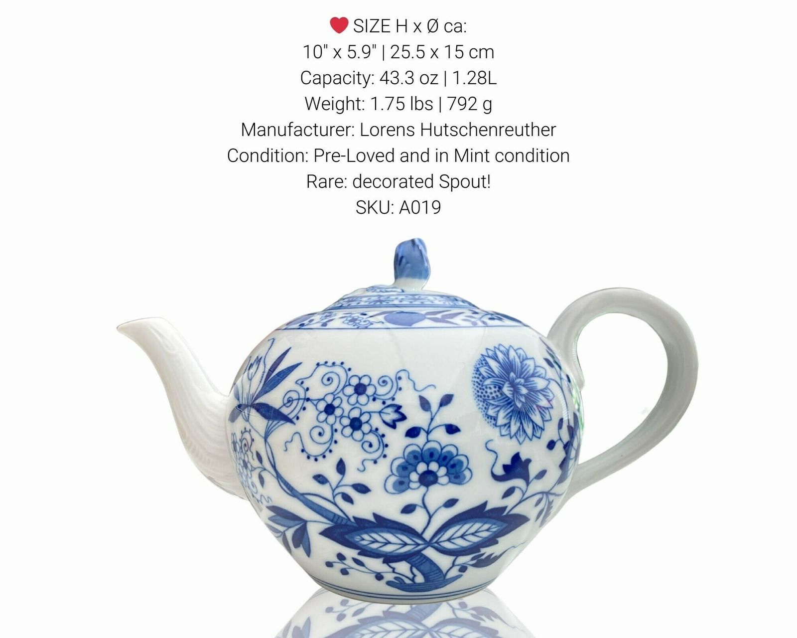 Tea Pot Blue Onion Blue And White Porcelain 1.28l Lorenz Hutschenreuther Signed 1pcs photo Home Decor