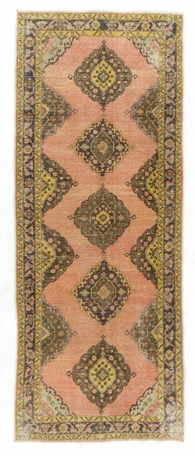 4.6x12 Ft Mid Century Handmade Anatolian Runner Rug, Ideal For Home And Office