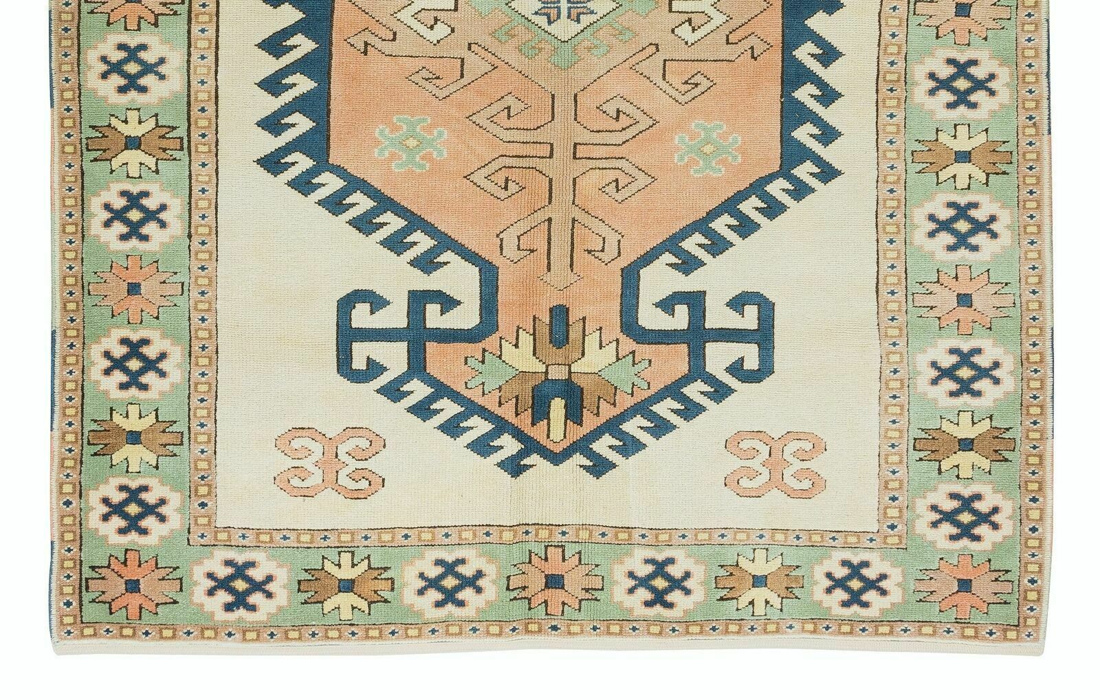 5.3x6.8 Ft Handmade 1960s Turkish Village Rug With Geometric Medallion Design photo 444.0