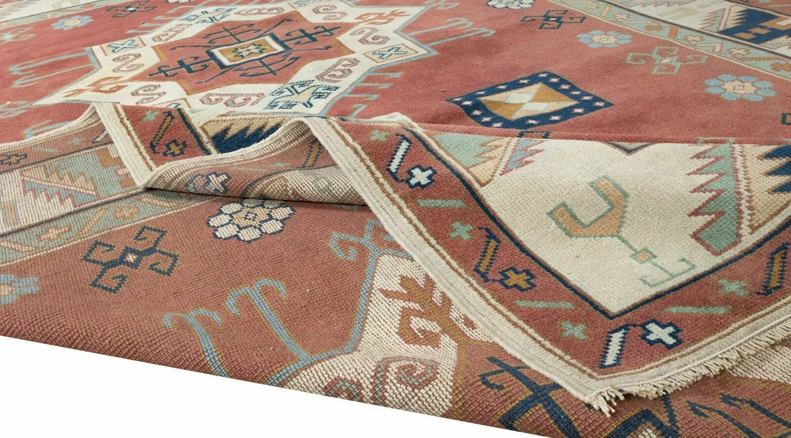 6.8x10 Ft Hand Knotted Geometric Design Turkish Rug, Authentic Floor Covering photo for sale