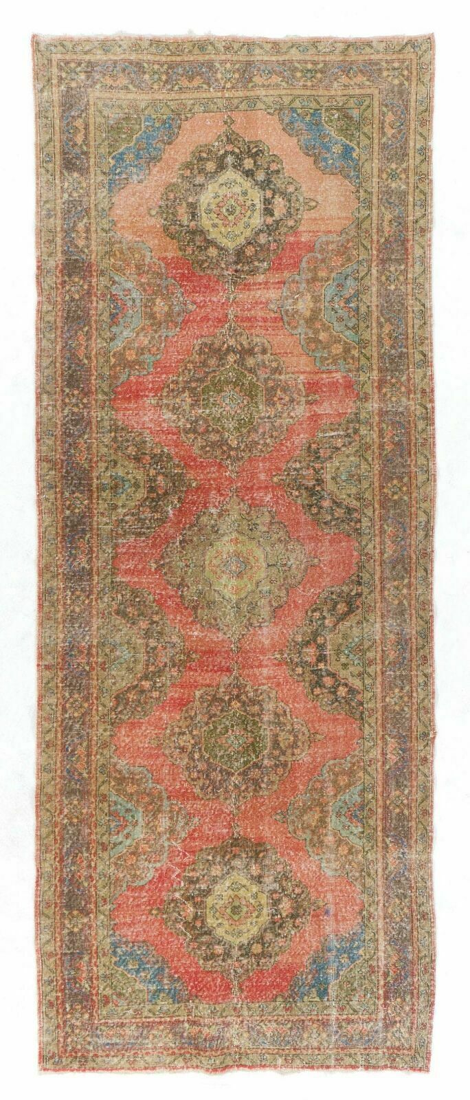 4.6x12.3 Ft Authentic One Of A Kind Vintage Turkish Runner Rug For Hallway Decor