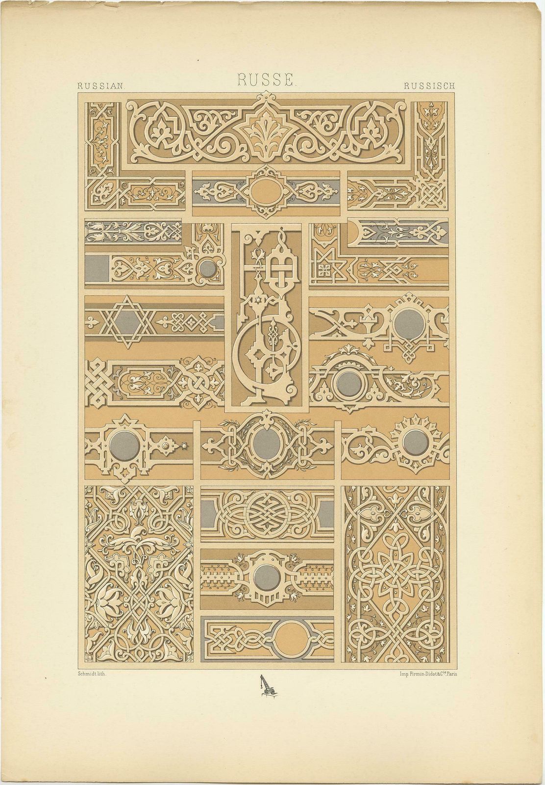 Pl. 69 Antique Print Of Russian Motifs From Metalwork Ornaments By Racinet photo furniture