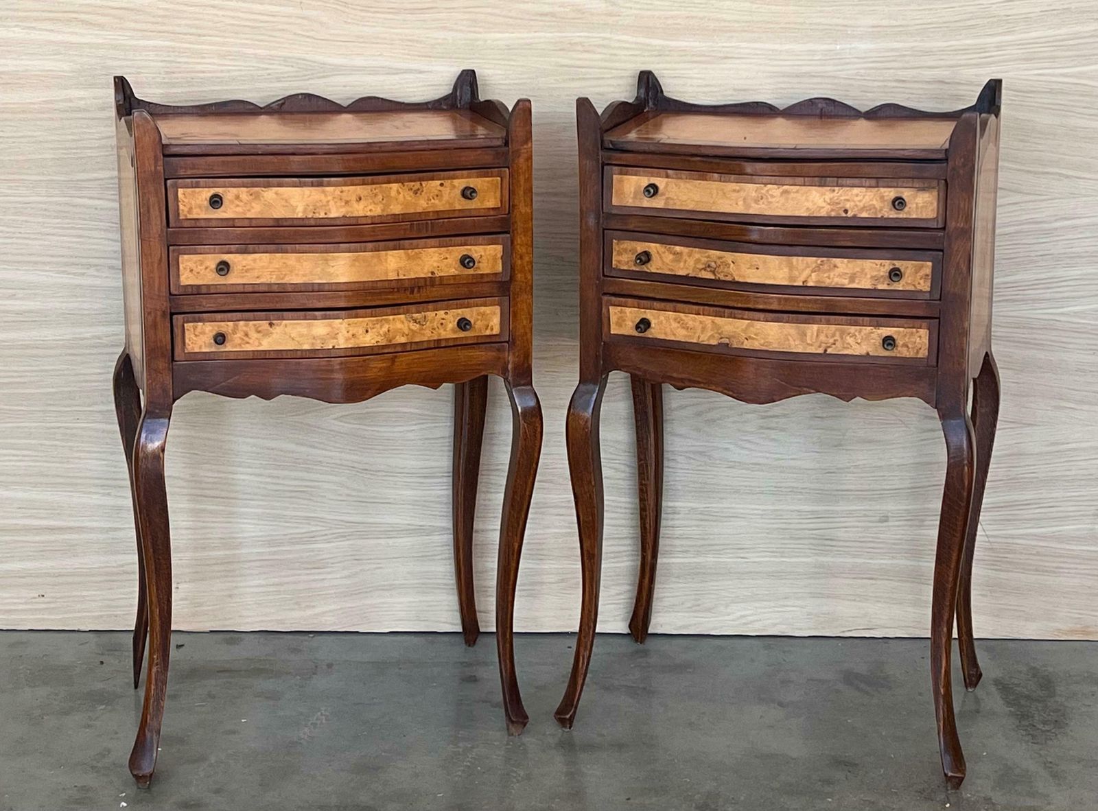 French Nightstands In Walnut With Three Drawers, 1940s, Set Of 2 photo Furniture