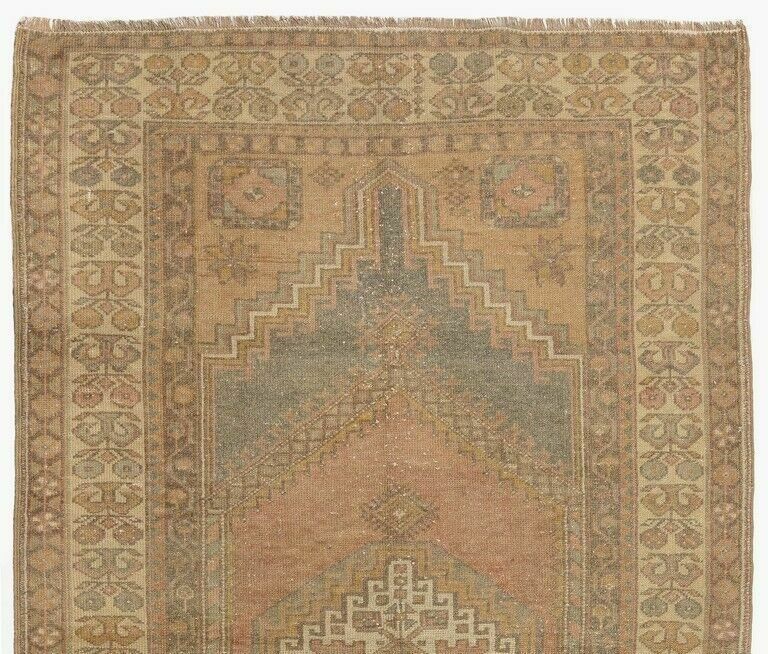3.7x6.8 Ft Midcentury Hand Knotted Turkish Village Rug In Soft Colors photo furniture