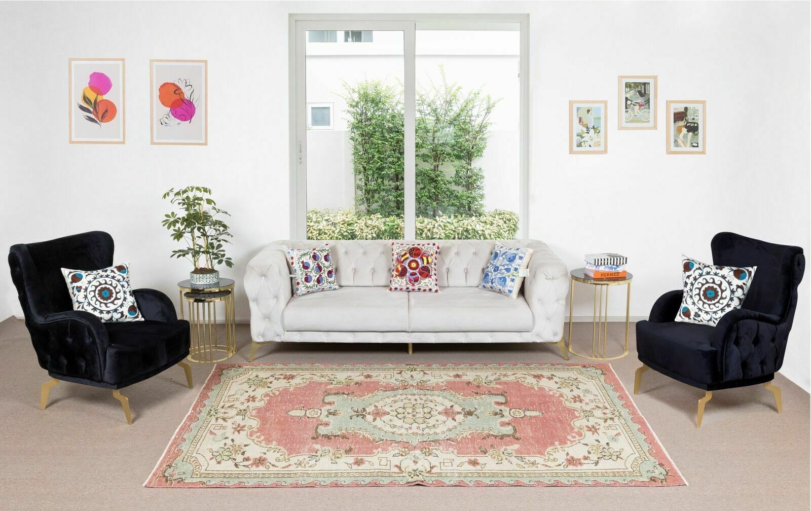 5.3x8.9 Ft Traditional Vintage Hand Knotted Turkish Rug With Medallion Design photo furniture