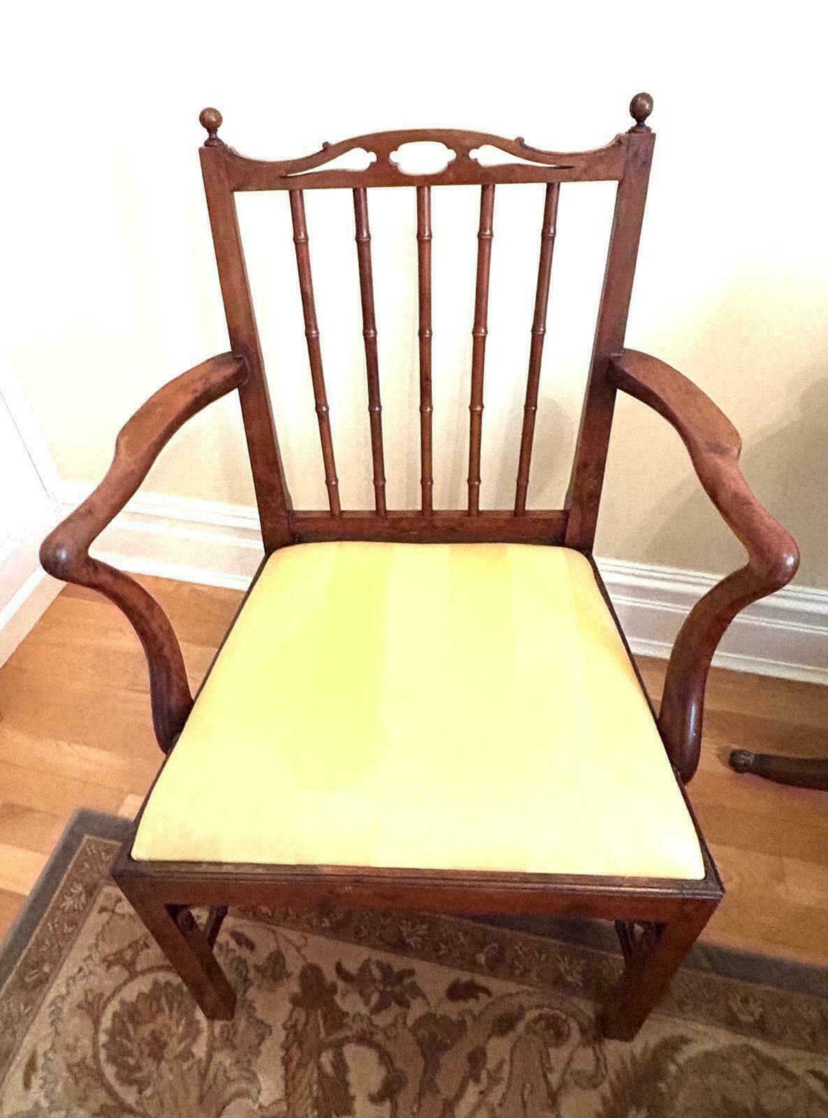 A Pair Of Late George III Solid Yew Wood Open Armchairs