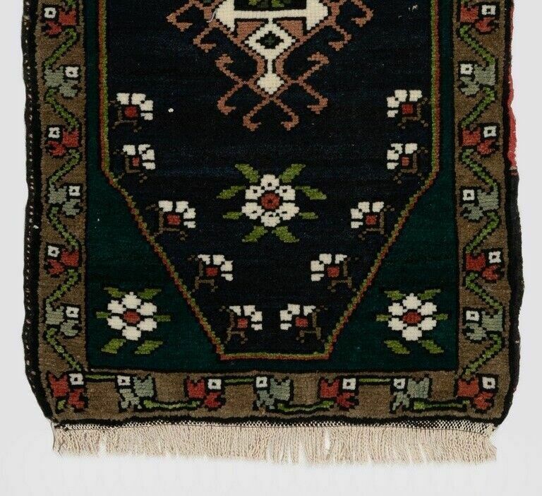 17x30 In Small Vintage Rug. Hand Knotted Turkish Accent Carpet. 1960's Door Mat photo for sale