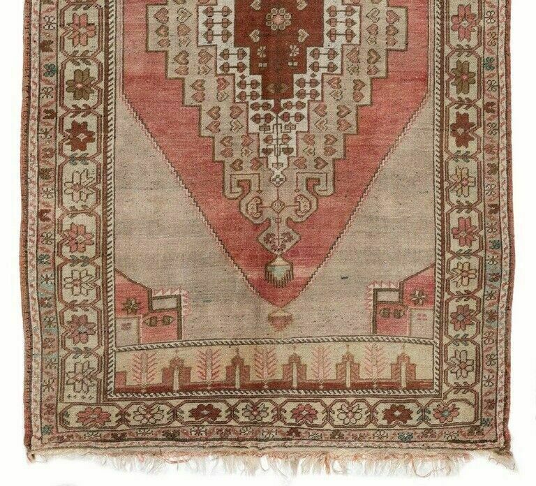 4.5x8.6 Ft Handmade 1950s Turkish Village Rug With Geometric Medallion, All Wool photo Textiles