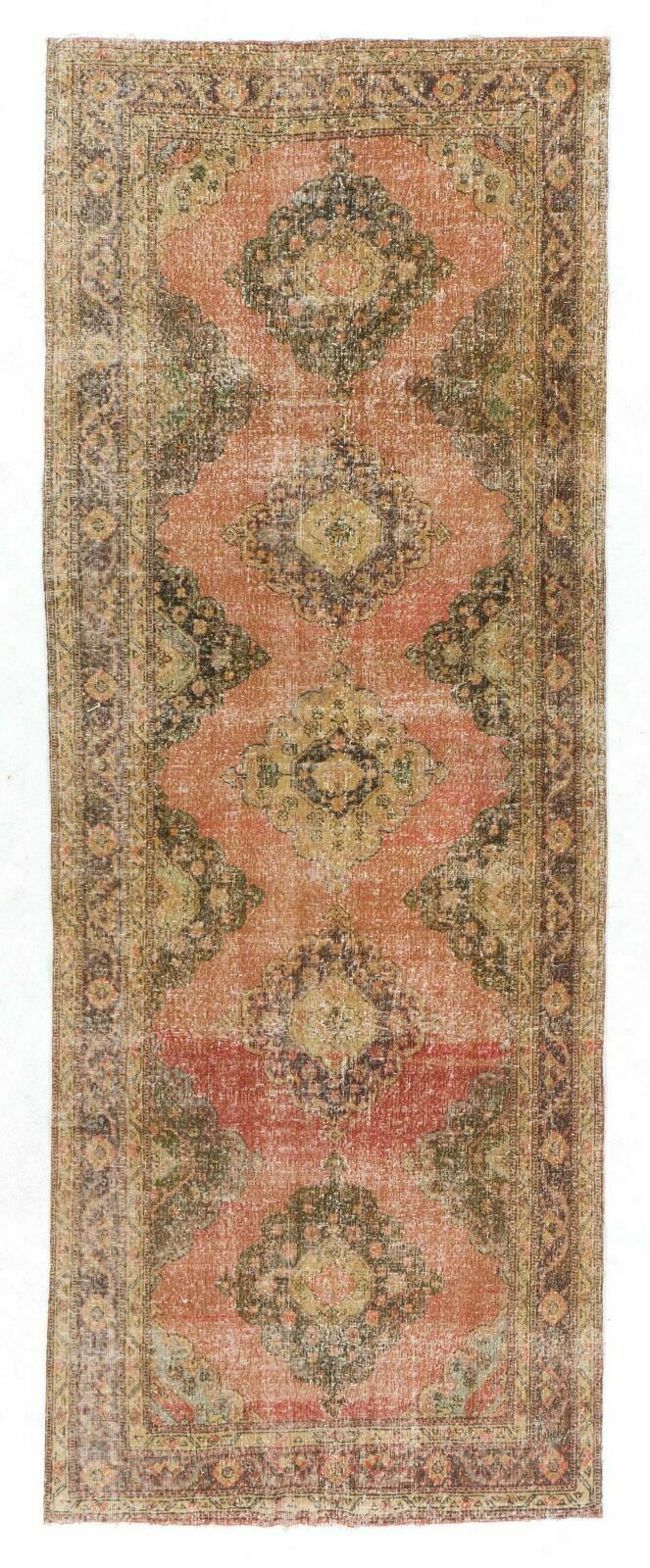 4.7x12.3 Ft Handmade Vintage Turkish Village Runner Rug For Hallway