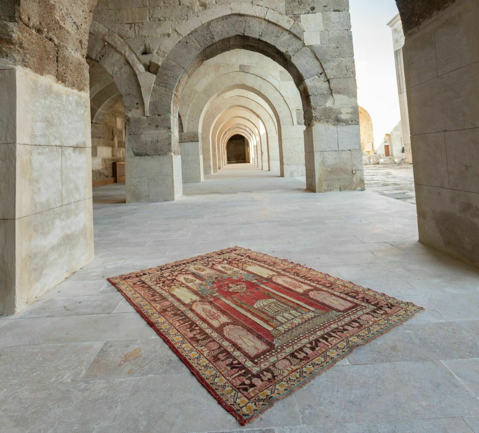 4.3x6 Ft Semi Antique Handmade Cappadocia Wool Prayer Rug From Turkey, Ca 1940 photo Textiles