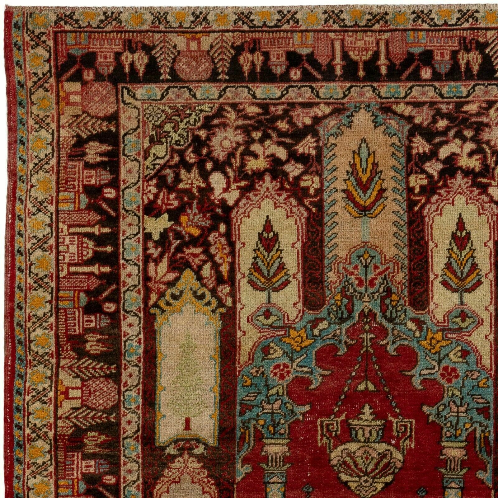 4.3x6 Ft Semi Antique Handmade Cappadocia Wool Prayer Rug From Turkey, Ca 1940 photo vinterior