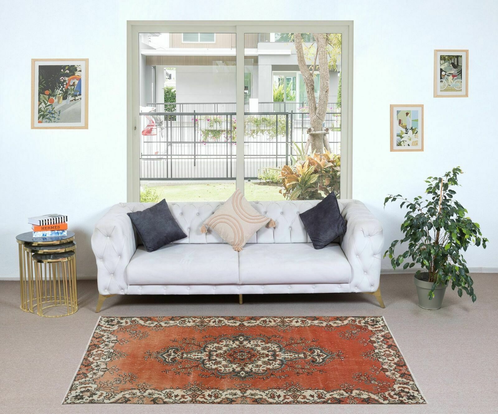 3.8x6.6 Ft Traditional Vintage Handmade Turkish Rug In Red, Beige With Medallion photo furniture