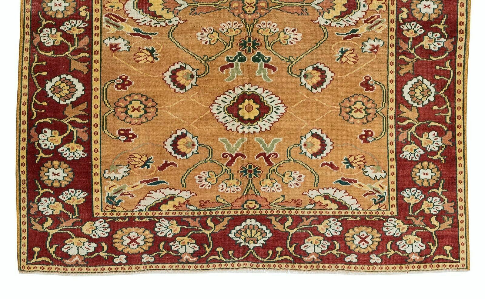4.6x5.5 Ft Mid Century Turkish Wool Rug, One Of A Kind Floral Handknotted Carpet photo 600.0