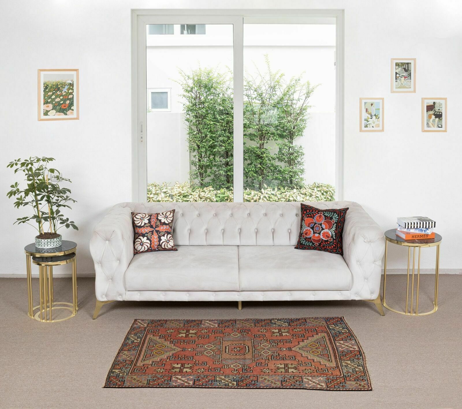 4x5.7 Ft Traditional Vintage Hand Knotted Turkish Wool Rug With Geometric Design photo furniture