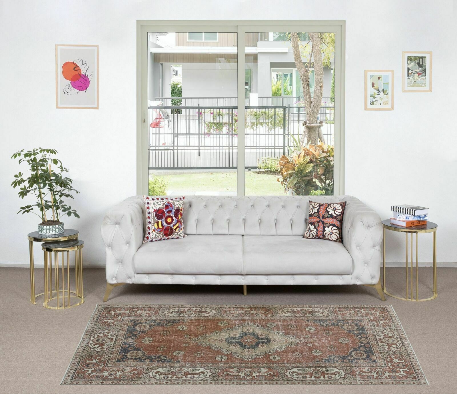 4.7x8 Ft Mid Century Traditional Handmade Turkish Village Rug With Medallion photo furniture