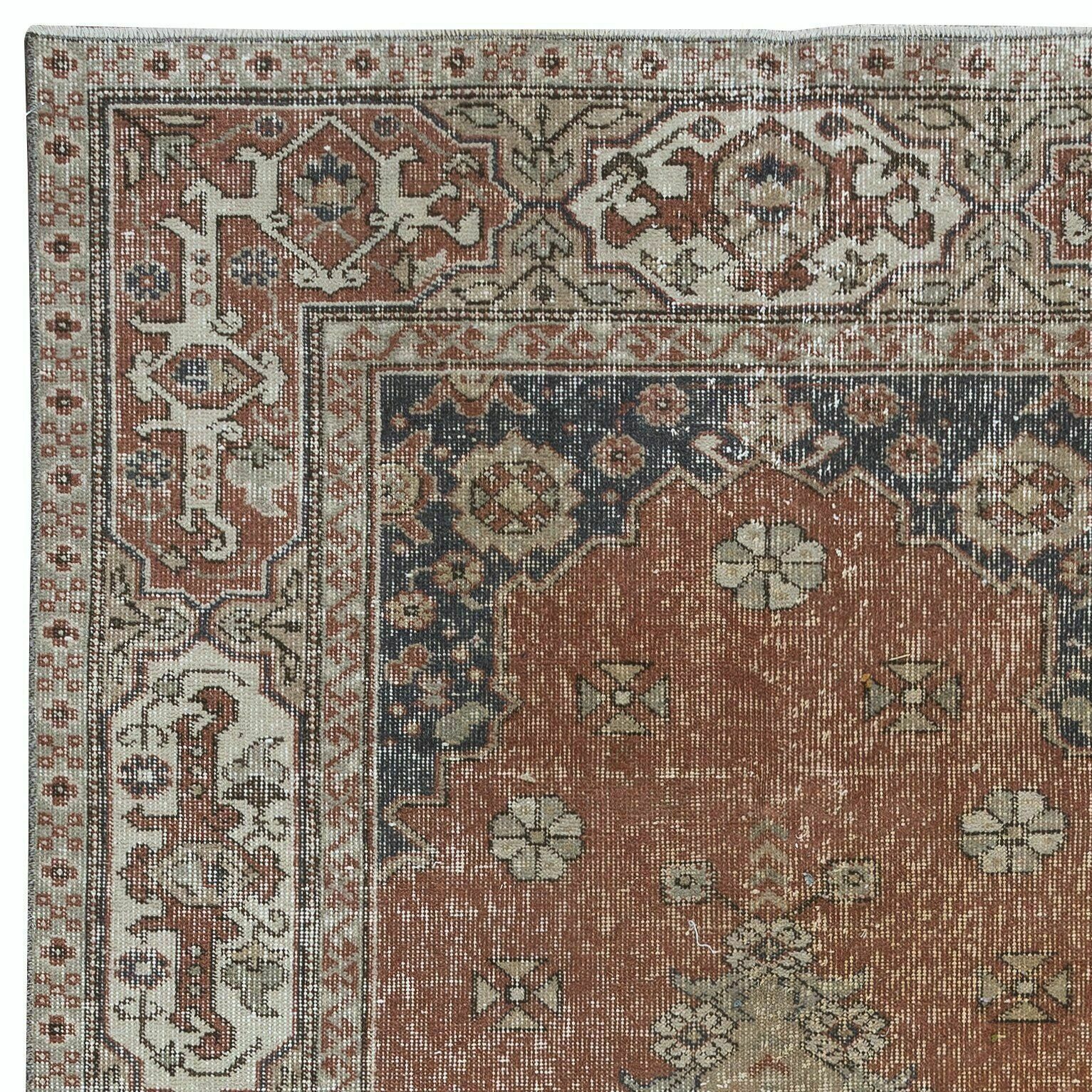 4.7x8 Ft Mid Century Traditional Handmade Turkish Village Rug With Medallion photo Textiles