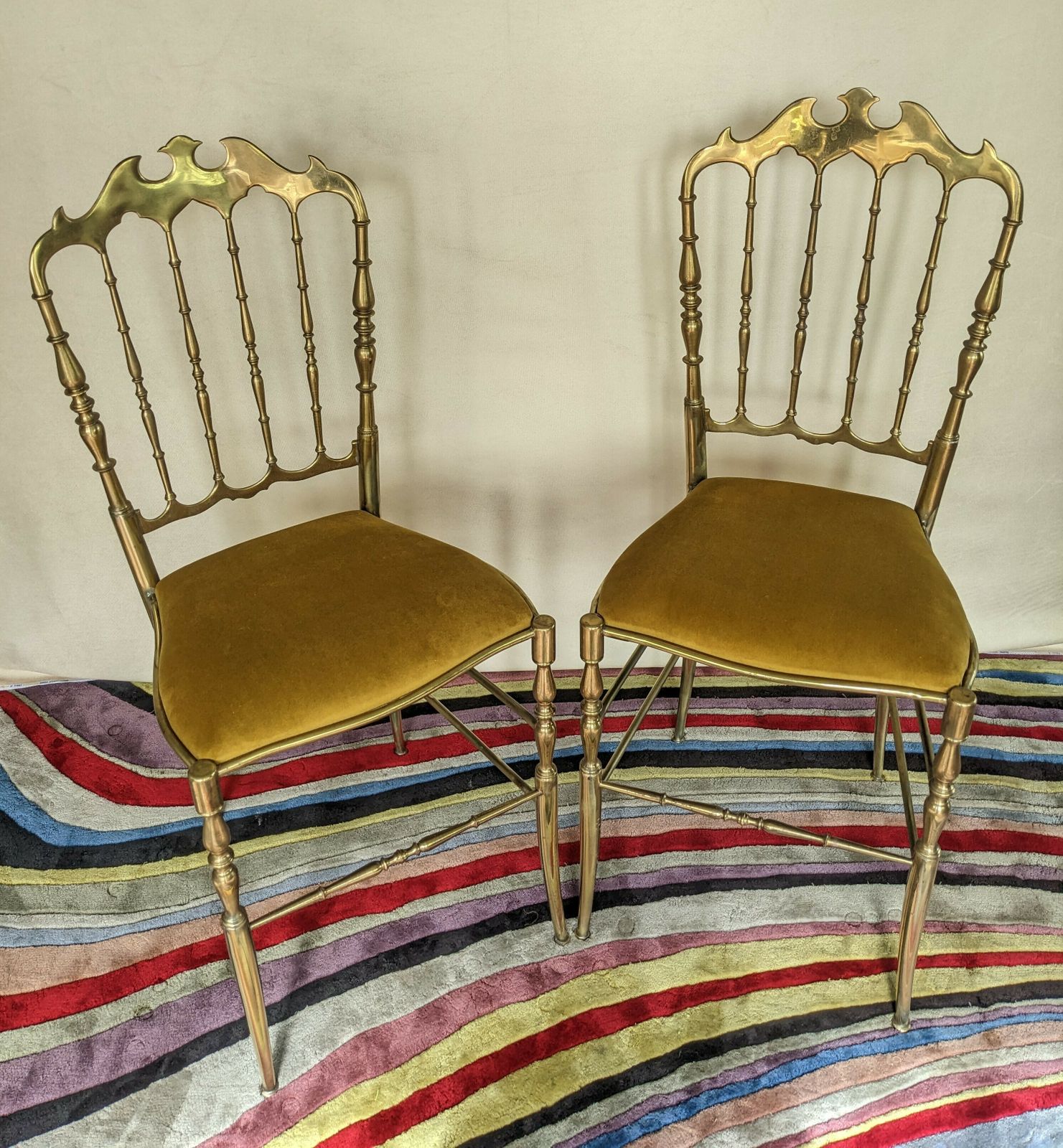 photo buy Beautiful Brass Chiavari Chairs With New Seat Bases And Upholstery. 6 Chairs Available