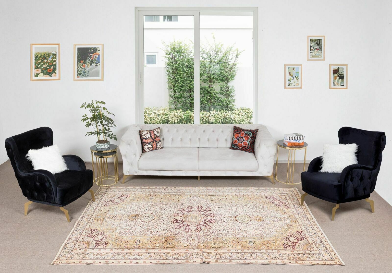 6.5x9.8 Ft One Of A Kind Hand Knotted Vintage Turkish Rug With Medallion Design photo furniture