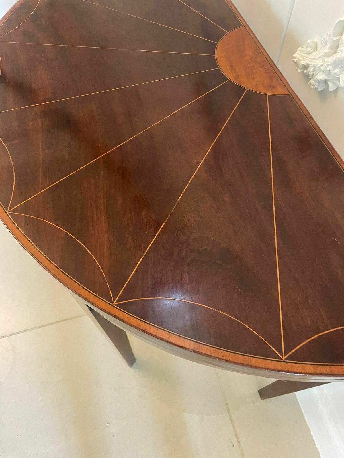 Fine Quality Antique 18th Century Mahogany And Satinwood Inlaid Demi Lune Shaped Card Table photo 2995.0