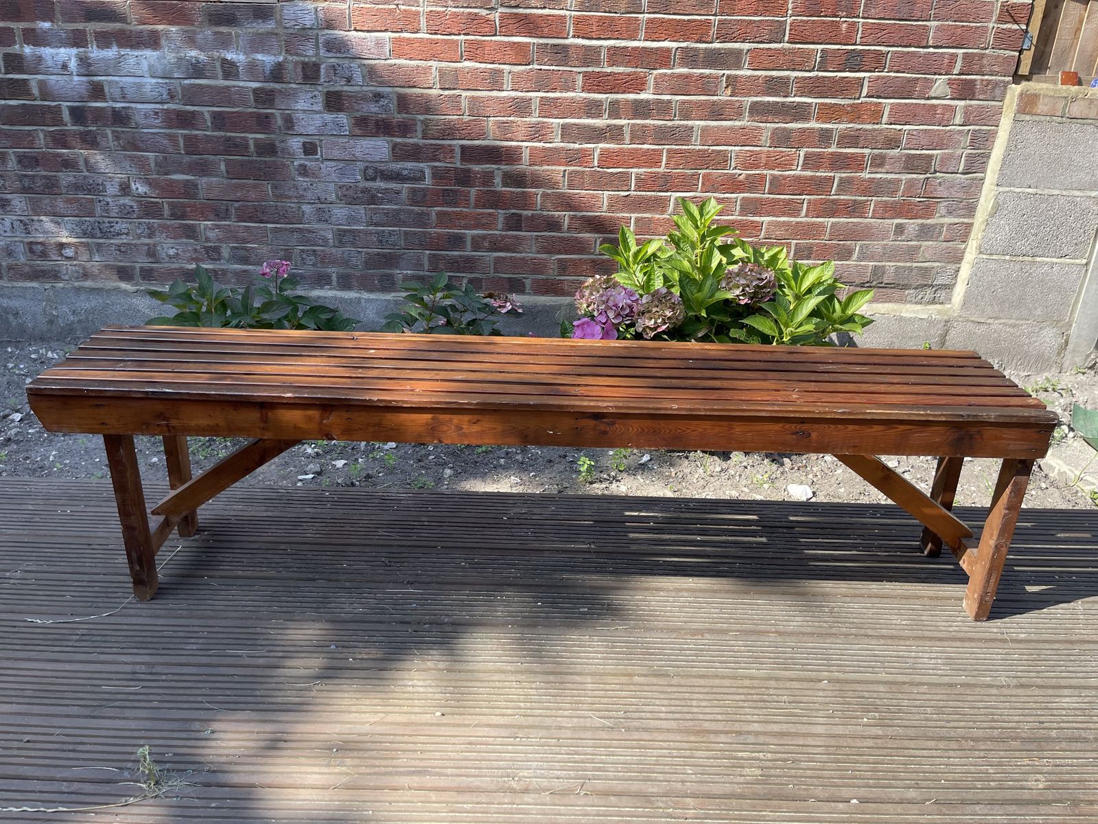 Vintage Wooden Slatted Cloakroom Bench