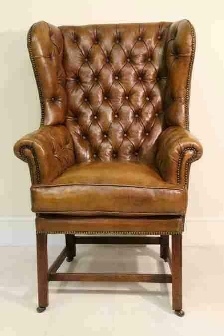 A Rare 18th Century Deep Buttoned Leather Wing Backed Arm Chair Circa 1770