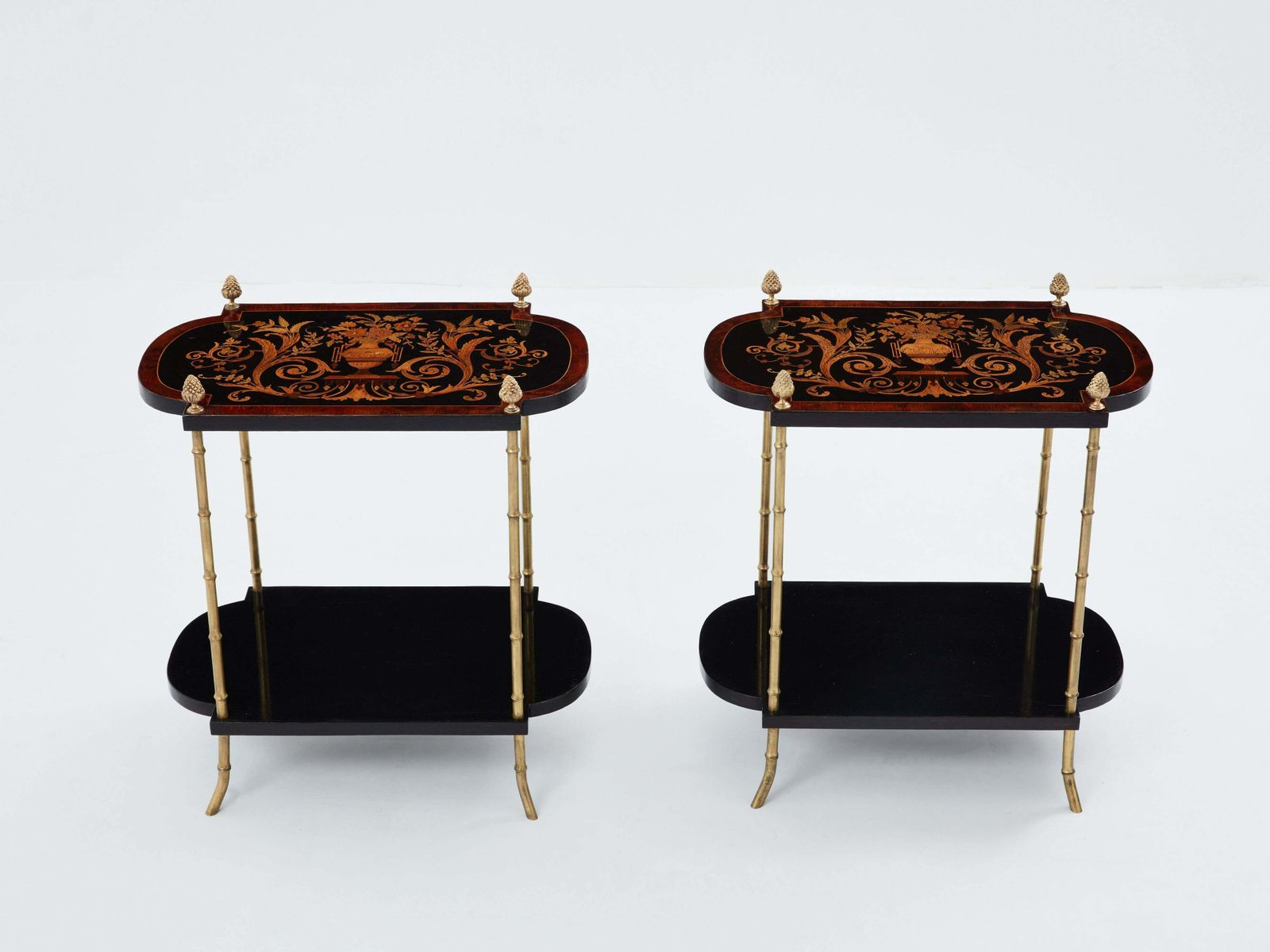 Maison Baguès Bronze Bamboo Wood Marquetry Side Tables 1940s photo furniture