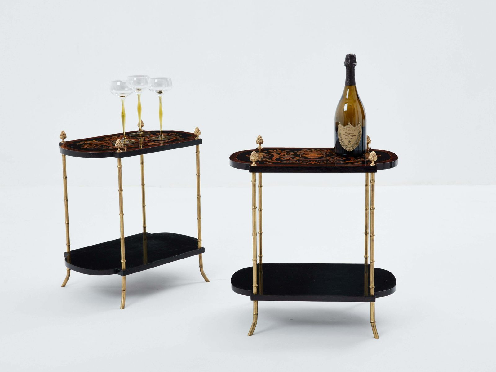 Maison Baguès Bronze Bamboo Wood Marquetry Side Tables 1940s photo buy