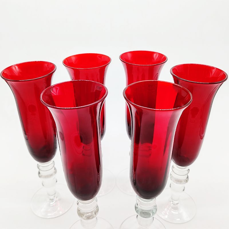 1960s Astonishing Six Ruby Glasses In Murano Glass. 9.05 Am In.   23 H Cm. photo Home Decor