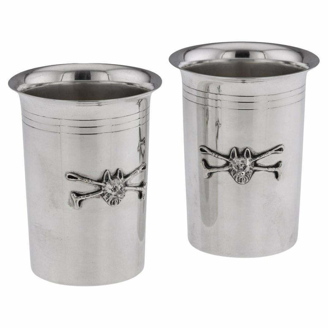 Vintage 20th Century Pair Of Italian Solid Silver Beakers By Gucci
