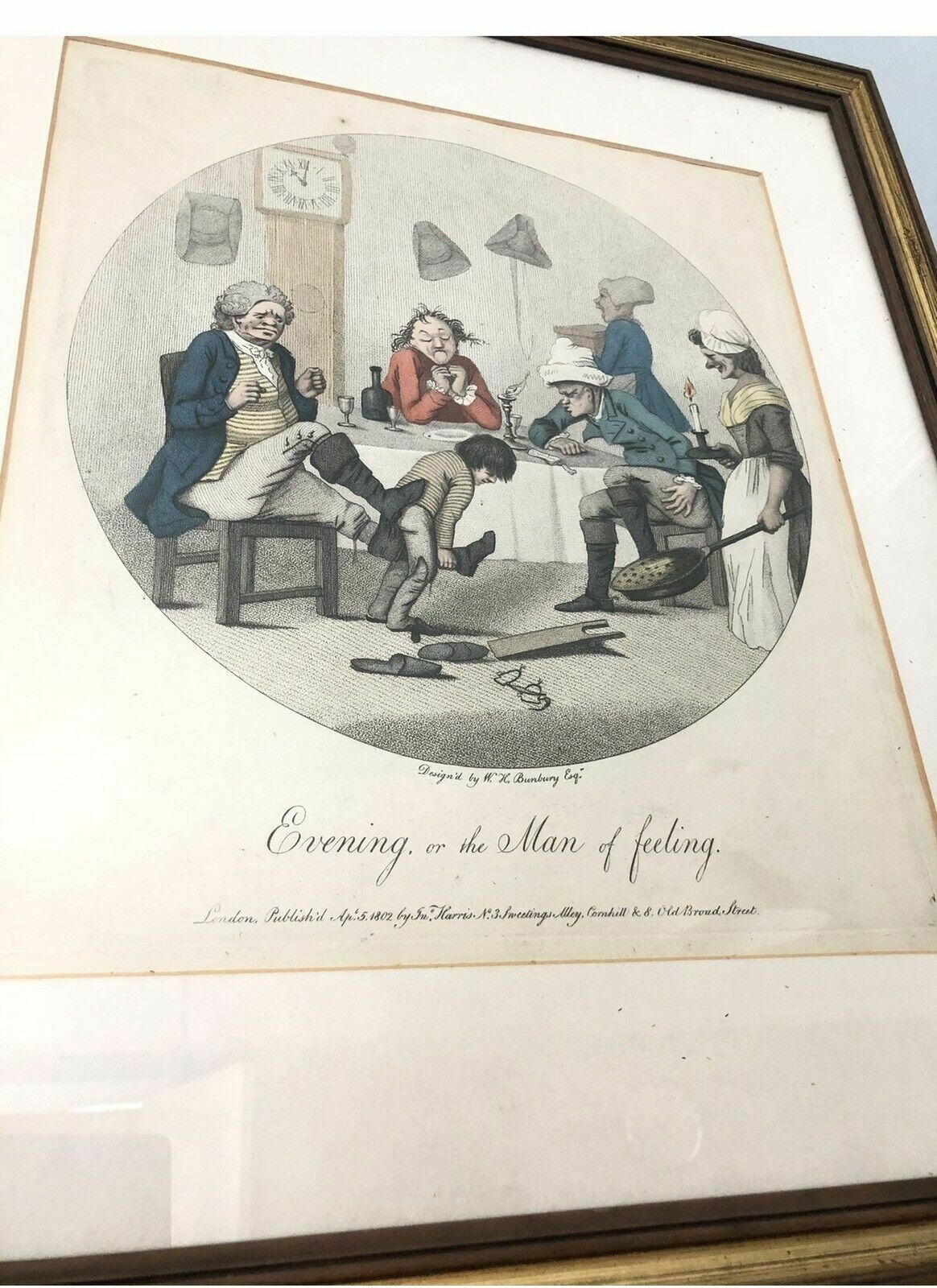 Pair Hand Coloured Stipple Engravings William Bunbury Large Gold Frames Antique photo Art