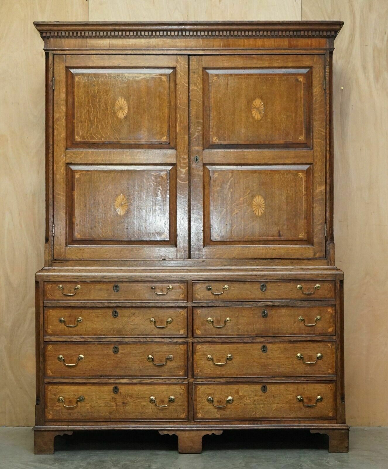 Exquisite Antique 1800 Sheraton Inlaid Housekeepers Cupboard Wardrobe Drawers photo furniture