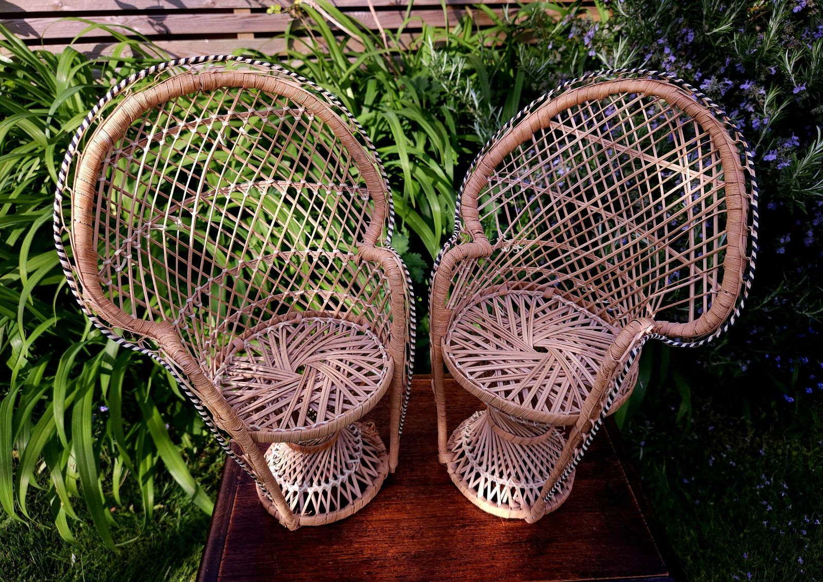 Charming Pair Of Miniature Wicker Peacock Chairs For Dolls photo 64.97