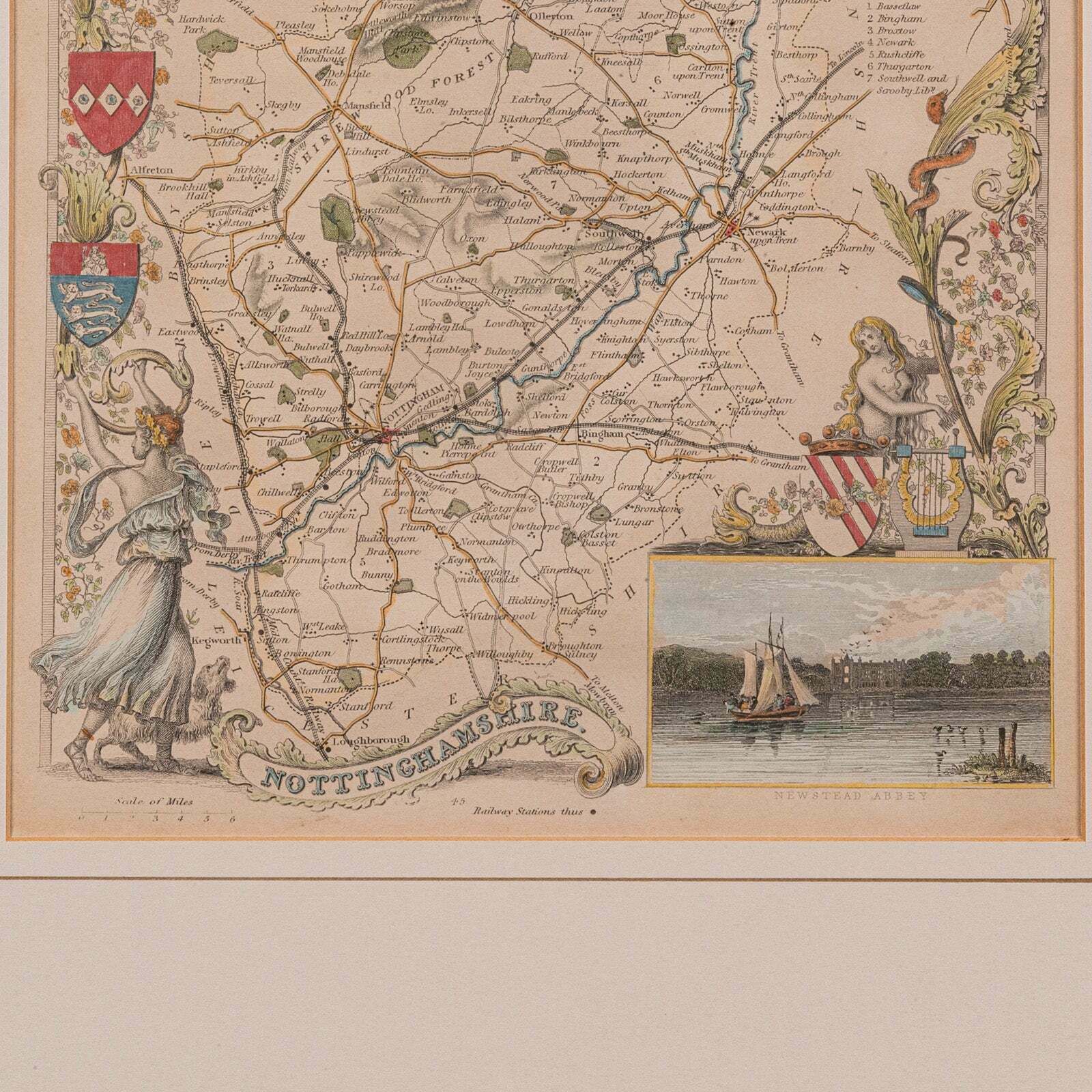 Antique Nottinghamshire Map, English, Framed, Cartographic Interest, Victorian photo vinterior