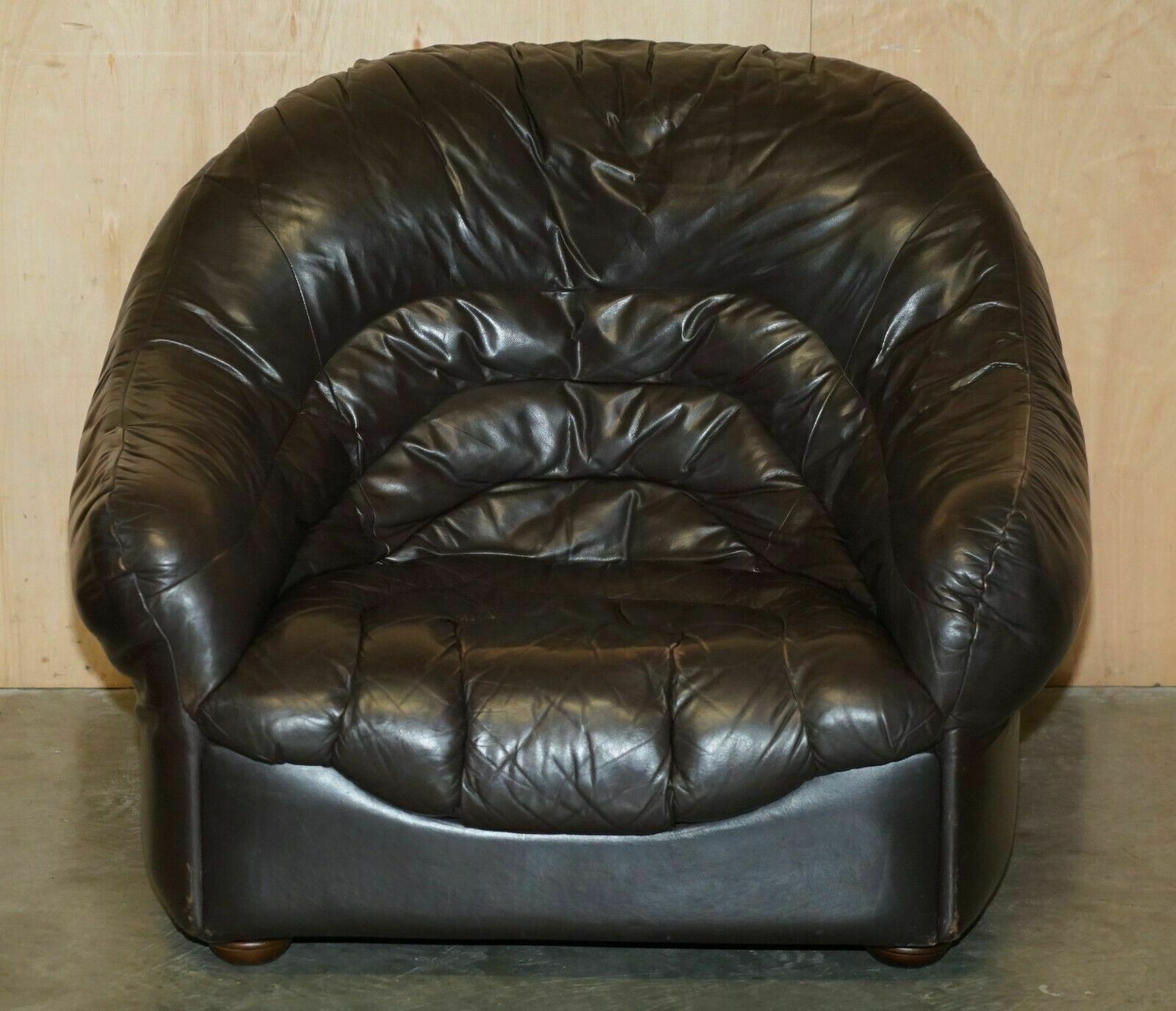 photo buy Vintage 1960's Mid Century Modern Danish Brown Leather Sofa & Armchair Suite