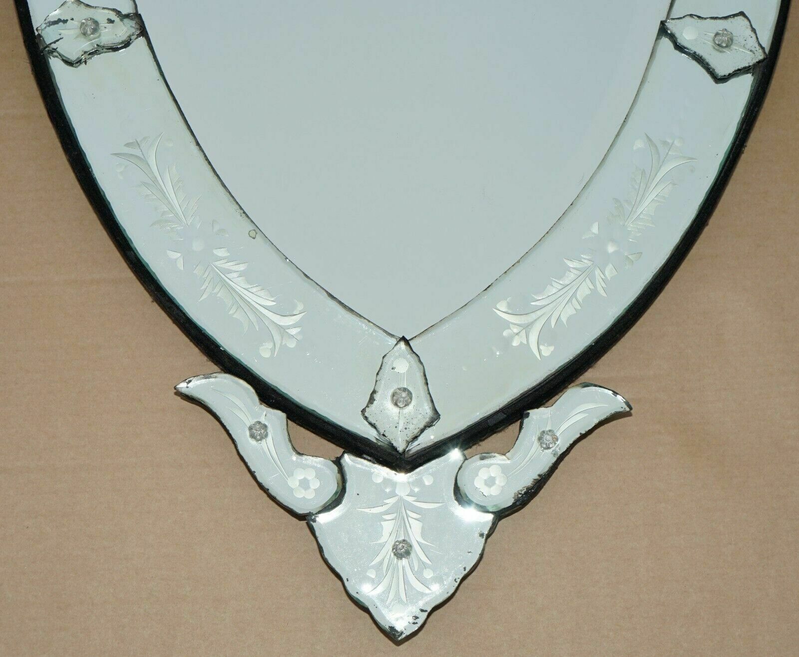 Stunning Antique Circa 1910 Venetian Etched Glass Heart Shaped Wall Mirror photo furniture