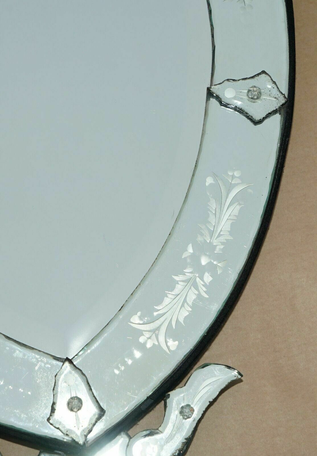 Stunning Antique Circa 1910 Venetian Etched Glass Heart Shaped Wall Mirror photo Home Decor