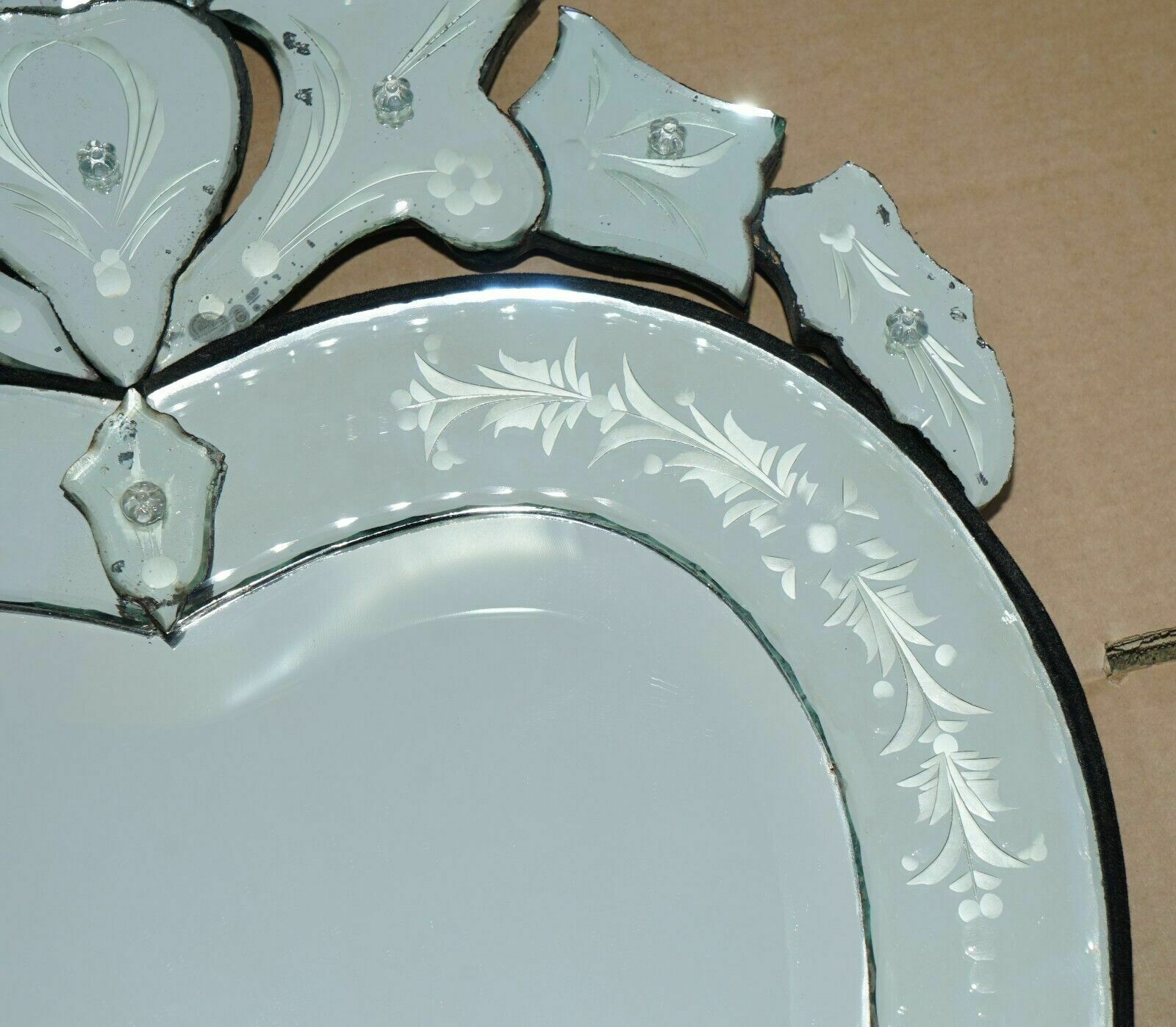 Stunning Antique Circa 1910 Venetian Etched Glass Heart Shaped Wall Mirror photo buy