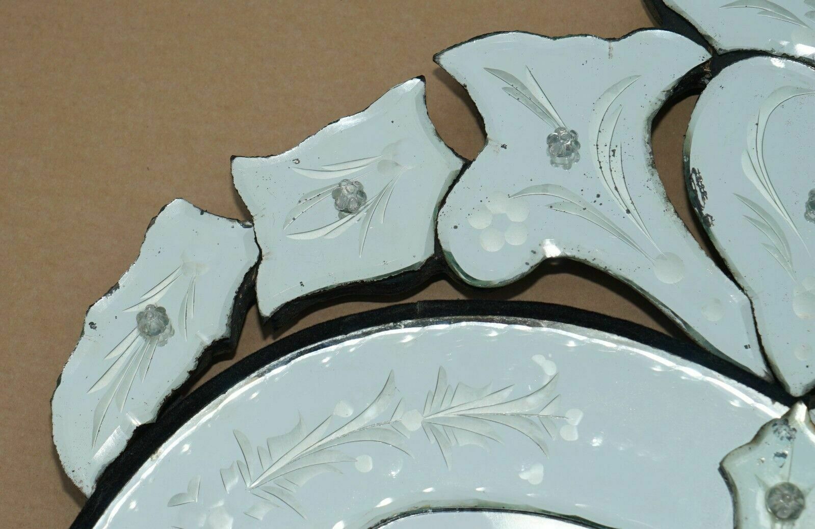photo for sale Stunning Antique Circa 1910 Venetian Etched Glass Heart Shaped Wall Mirror