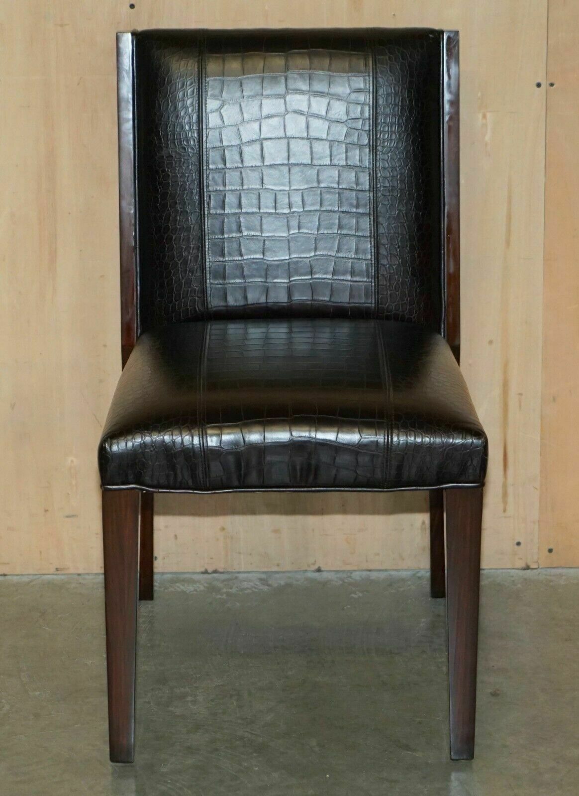 Ralph Lauren Metropolis Side Occasional Crocodile Patina Leather Dining Chairs photo for sale
