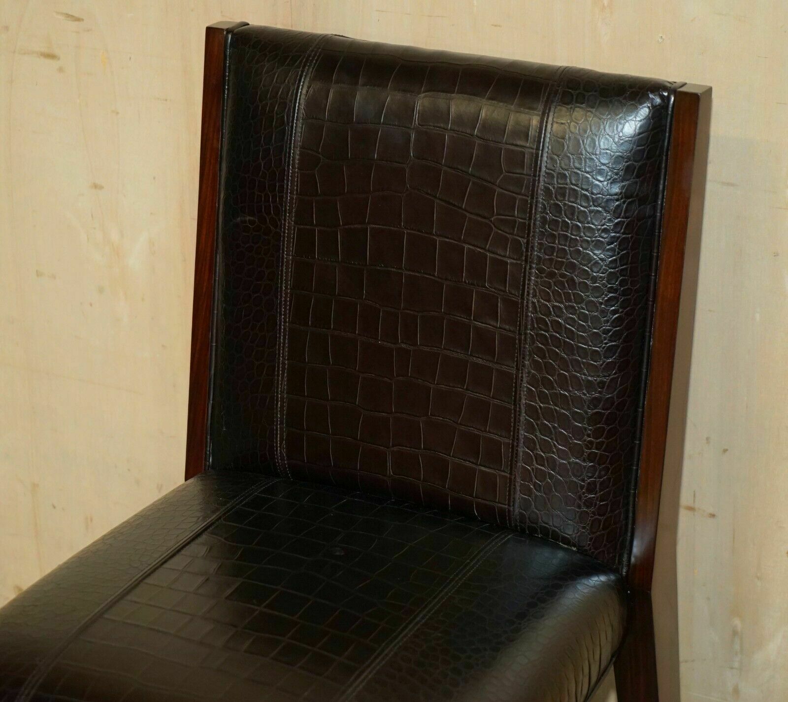 Ralph Lauren Metropolis Side Occasional Crocodile Patina Leather Dining Chairs photo Furniture