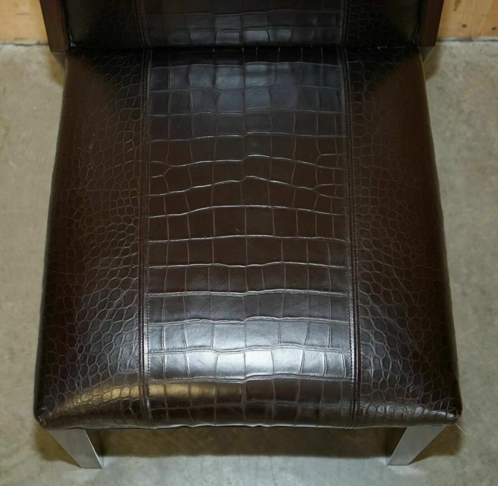 Ralph Lauren Metropolis Side Occasional Crocodile Patina Leather Dining Chairs photo vinterior