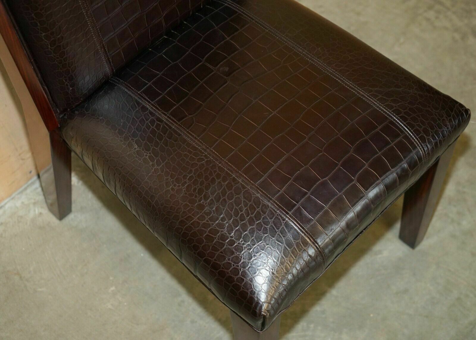 Ralph Lauren Metropolis Side Occasional Crocodile Patina Leather Dining Chairs photo buy