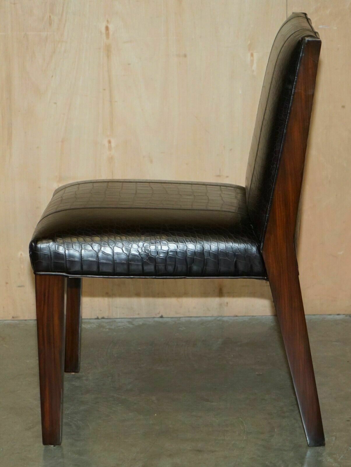 photo vintage Ralph Lauren Metropolis Side Occasional Crocodile Patina Leather Dining Chairs