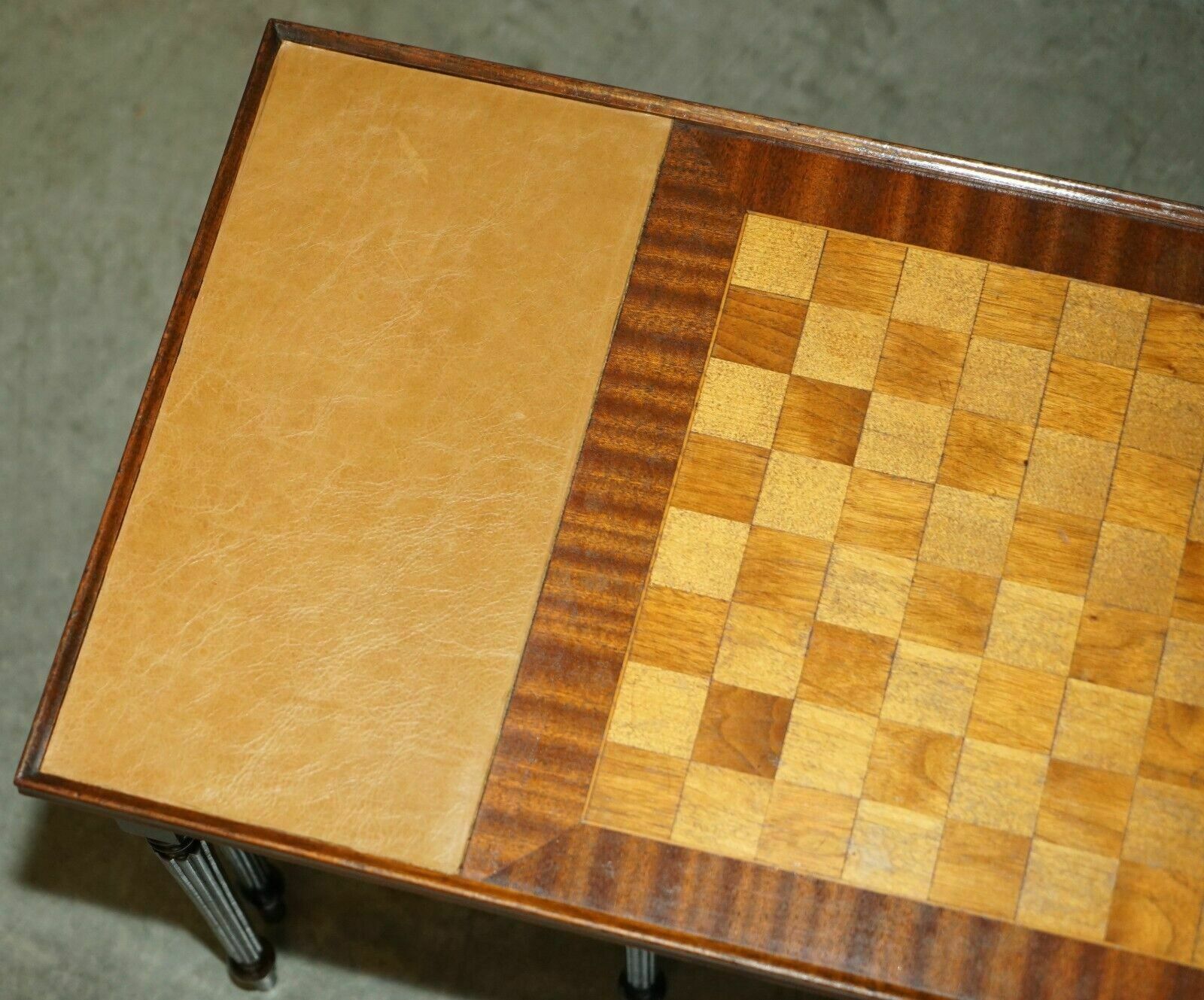 Vintage Circa 1950's Leather Topped Chessboard Coffee Nest Of Tables For Chess! photo Furniture