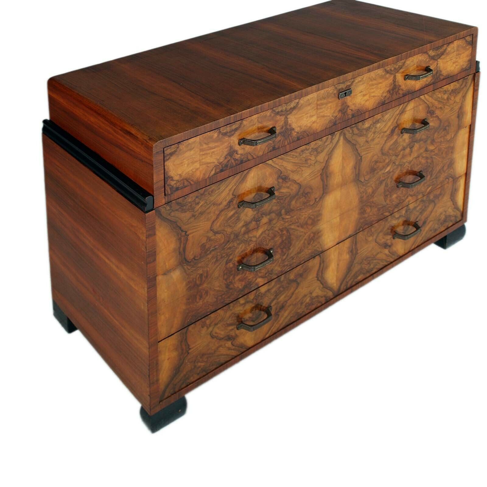 Art Deco Commode & Mirror In Walnut By Atelier Varedo, Gino Maggioni Attributed. photo furniture